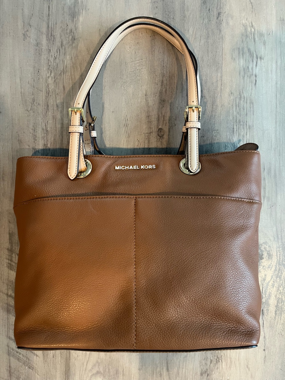 Like New! Michael Kors Brown Tote with Cream Handles